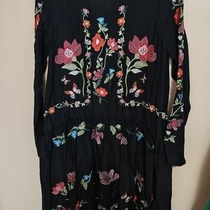 Zara Black Dress with Colorful Floral Embroidery